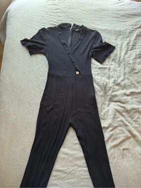 Cotton On Black Ribbed Wide-Leg Jumpsuit